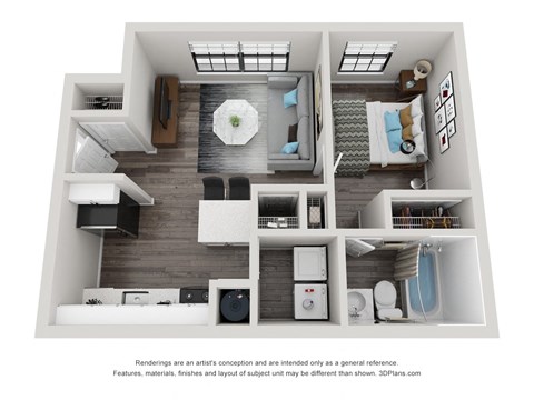 Floor plan for 1 bed, 1 bath, 519 sqft